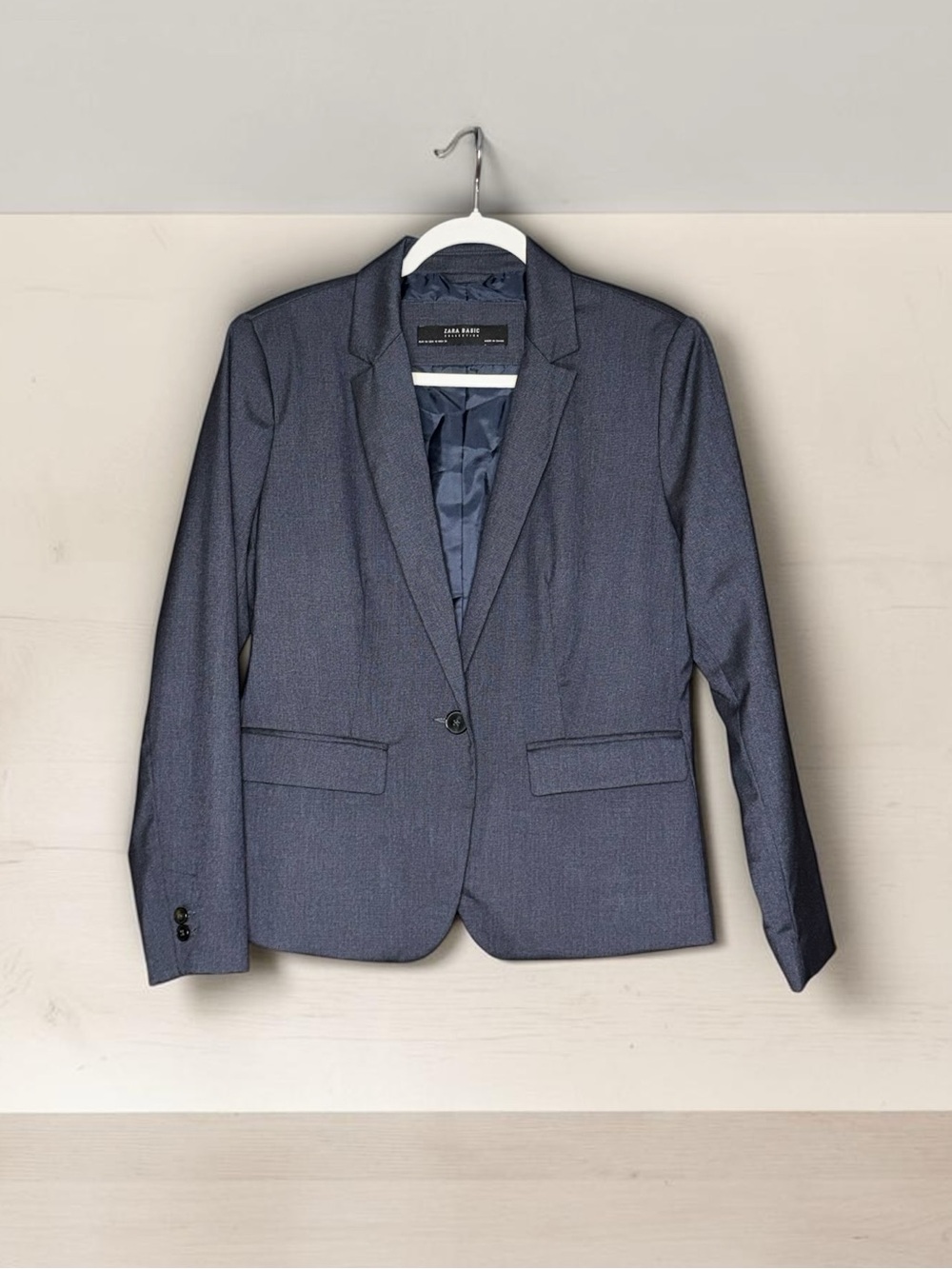 Zara Basic Navy Heather One-Button Blazer Size 12 Career Office Jacket EUC - Picture 3 of 4